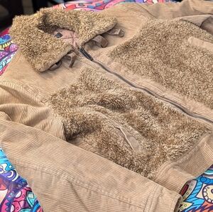 VTG J.C. Rags Corduroy Sherpa Style Jacket Women's Size XL Tan Brown Quilted